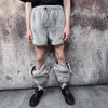 Grey soft fleece joggers luminous detachable pants handmade shiny faux fur raver shorts premium festival overalls in electric light gray