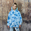 Tie-dye fleece jacket handmade pastel faux fur coat rave jacket premium fluffy 2 in 1 hooded festival bomber detachable puffer in sky blue