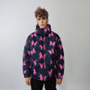 Butterfly bomber handmade reversible graffiti puffer devil horn jacket detachable festival coat two sided hooded neon jacket in pink blue