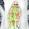 Festival shaggy faux fur jacket fluorescent raver bomber fluffy raver coat fleece premium party bomber neon burning man coat in green