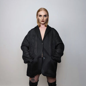 Transparent blazer structured mesh jacket sheer bomber utility catwalk coat see-through gorpcore jacket sexy varsity in black