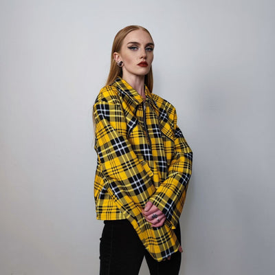 Punk tartan jacket plaid print grunge bomber catwalk gingham varsity jacket rocker bomber metalcore coat premium clueless blazer in yellow