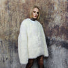 Collarless faux fur coat handmade luxury catwalk jacket premium fleece bomber fluffy trench detachable sleeves jacket in white