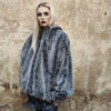 Luxury snake jacket faux fur python print bomber handmade fluffy catwalk fleece puffer premium grunge hooded coat in grey black