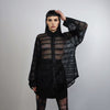 Baggy mesh shirt long sleeve transparent blouse see-through oversize gothic top sheer sweatshirt crotchet jumper in black