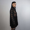 Baggy mesh shirt long sleeve transparent blouse see-through oversize gothic top sheer sweatshirt crotchet jumper in black