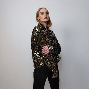 Sequin jacket cropped party blazer embellished bomber grunge sparkly aviator catwalk coat premium going out varsity glam rocker coat in gold