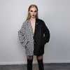 Colourblock blazer spliced party jacket houndstooth sparkly bomber grunge dogtooth Cruella De Vil coat premium catwalk jacket in white check