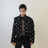 Cross print denim jacket shoulder padded jean bomber gothic blazer punk rocker varsity catwalk coat in black