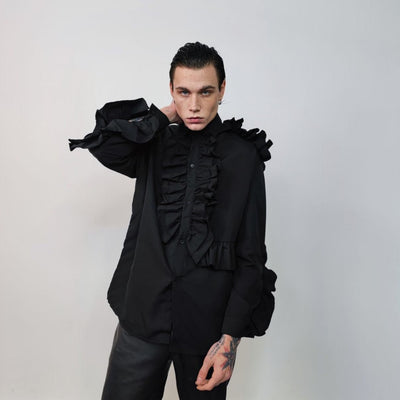 Ruffle shirt long sleeve gothic blouse patchwork party top vampire jumper grunge festival catwalk top in black