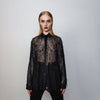 Transparent mesh shirt long sleeve tassels sheer blouse grunge catwalk jumper party see-through top curved button up festival top in black