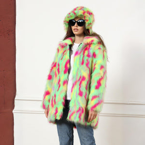 Festival shaggy faux fur jacket fluorescent raver bomber fluffy raver coat fleece premium party bomber neon burning man coat in green