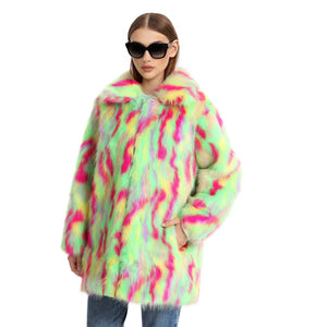 Festival shaggy faux fur jacket fluorescent raver bomber fluffy raver coat fleece premium party bomber neon burning man coat in green