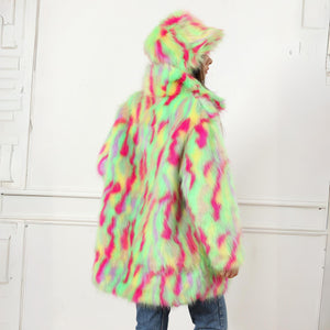 Festival shaggy faux fur jacket fluorescent raver bomber fluffy raver coat fleece premium party bomber neon burning man coat in green