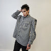 Padded check shirt long sleeve plaid punk top grunge blouse catwalk jumper gingham party top high fashion shirt in black white