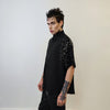 Faux pearl embellished  shirt short baggy sleeves catwalk blouse high fashion grunge jumper fancy dress party top in black