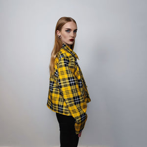 Punk tartan jacket plaid print grunge bomber catwalk gingham varsity jacket rocker bomber metalcore coat premium clueless blazer in yellow