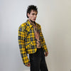 Punk tartan jacket plaid print grunge bomber catwalk gingham varsity jacket rocker bomber metalcore coat premium clueless blazer in yellow