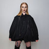 Extreme zipper punk shirt shoulder padded long sleeve gothic blouse party top curved going out jumper fancy dress top in black