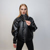 Faux leather utility jacket PU gorpcore chain bomber catwalk varsity cyberpunk bomber grunge party coat unisex premium rocker coat in black