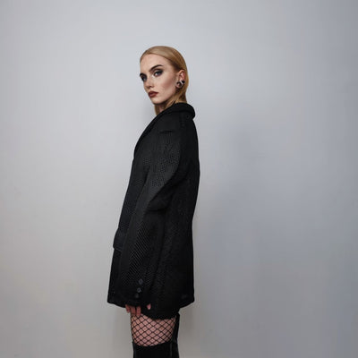 Transparent blazer structured mesh jacket sheer bomber utility catwalk coat see-through gorpcore jacket sexy varsity in black