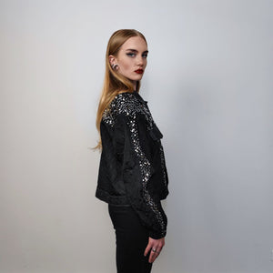 Sequin jacket patchwork party blazer embellished bomber grunge sparkly aviator catwalk coat premium going out varsity glam rock coat silver