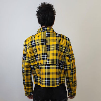 Punk tartan jacket plaid print grunge bomber catwalk gingham varsity jacket rocker bomber metalcore coat premium clueless blazer in yellow