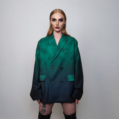 Gradient catwalk blazer tie-dye catwalk jacket punk rocker bomber high fashion coat grunge utility trench premium jacket in green black