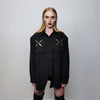 Utility shirt metal patch long sleeve blouse gorpcore party top big pocket fancy dress going out jumper in black