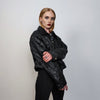 Cropped bomber jacket quilted short puffer grunge rocker coat textured aviator jacket utility gorpcore jacket in black