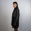 Baggy mesh shirt long sleeve transparent blouse see-through oversize gothic top sheer sweatshirt crotchet jumper in black