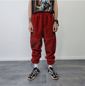 Faux fur joggers luxury fleece party pants handmade bear detachable trousers fluffy premium festival overalls in red black