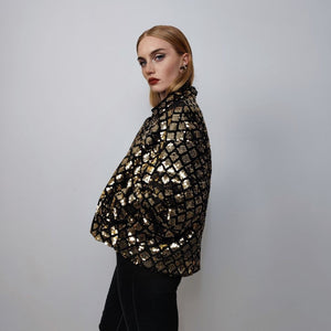 Sequin jacket cropped party blazer embellished bomber grunge sparkly aviator catwalk coat premium going out varsity glam rocker coat in gold