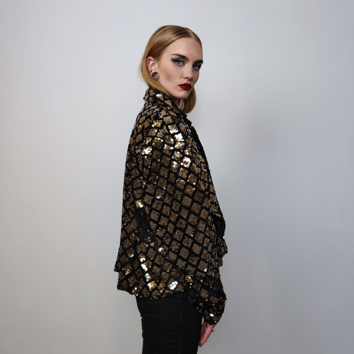 Sequin jacket cropped party blazer embellished bomber grunge sparkly aviator catwalk coat premium going out varsity glam rocker coat in gold