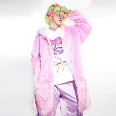 Festival shaggy faux fur longline jacket fluorescent raver bomber fluffy raver coat fleece party bomber neon burning man coat in ice blue