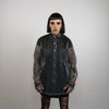 Mesh jacket See-through blazer long sleeve transparent shirt sheer party bomber clear festival coat in grey