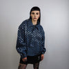 Sequin embellished denim jacket shiny jean bomber glam rocker coat grunge catwalk varsity  going out blazer in dark blue