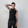 Asymmetric t-shirt cutout sleeveless top utility blouse ripped tank top gothic surfer vest grunge punk tee in black