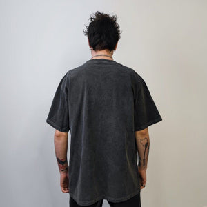 Vintage wash t-shirt solid tee premium quality cotton top distressed pattern pullover in bleached black