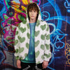 Heart print fleece jacket handmade detachable fluorescent fluffy geometric bomber faux fur love coat in 2 in 1 festival jacket green white