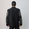 Sequin embellished blazer shiny going out jacket asymmetric pattern glam rocker bomber grunge luminous party catwalk coat in black silver