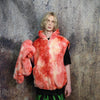 Tie dye fleece jacket handmade detachable neon fluffy bomber faux fur gradient coat 2 in 1 festival watercolor jacket in red