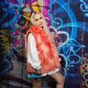 Tie dye fleece jacket handmade detachable neon fluffy bomber faux fur gradient coat 2 in 1 festival watercolor jacket in red