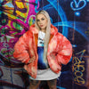 Tie dye fleece jacket handmade detachable neon fluffy bomber faux fur gradient coat 2 in 1 festival watercolor jacket in red