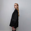 Metal chain shirt embellished long sleeve catwalk blouse high fashion grunge top going out dress party jumper in black