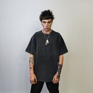 Vintage wash t-shirt solid tee premium quality cotton top distressed pattern pullover in bleached black