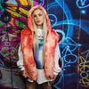 Tie dye fleece jacket handmade detachable neon fluffy bomber faux fur gradient coat 2 in 1 festival watercolor jacket in red