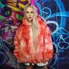 Tie dye fleece jacket handmade detachable neon fluffy bomber faux fur gradient coat 2 in 1 festival watercolor jacket in red