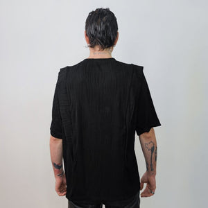 Shoulder padded t-shirt Japanese tee grunge rocker kimono jumper utility top unusual gorpcore textured t-shirt edgy baggy tee in black