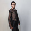 Transparent mesh top long sleeve sheer jumper net sweatshirt see-through punk jumper thin going out party t-shirt catwalk tee in black